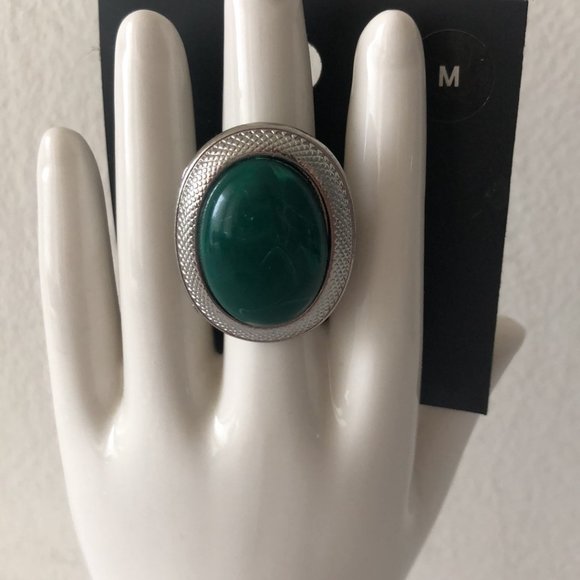 H&M Faux Malachite Green Ring Vtg Sz. Medium (7) - Picture 1 of 7